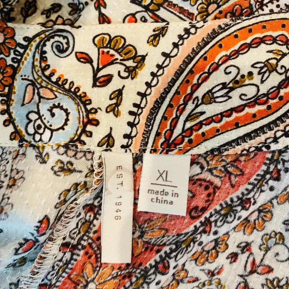 Boho Paisley Print Front Tie Beach Cover Up Top - Picture 9 of 12